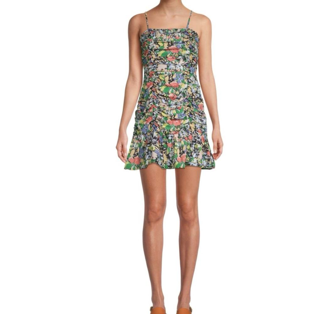 Parker Julie Ruched Silk Blend Cannes Floral Sleeveless Mini Party Dress Size 4